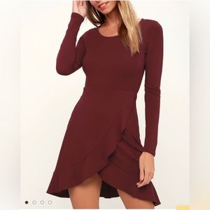 Lulus Compliment Catcher Burgundy Long Sleeve Mini Dress